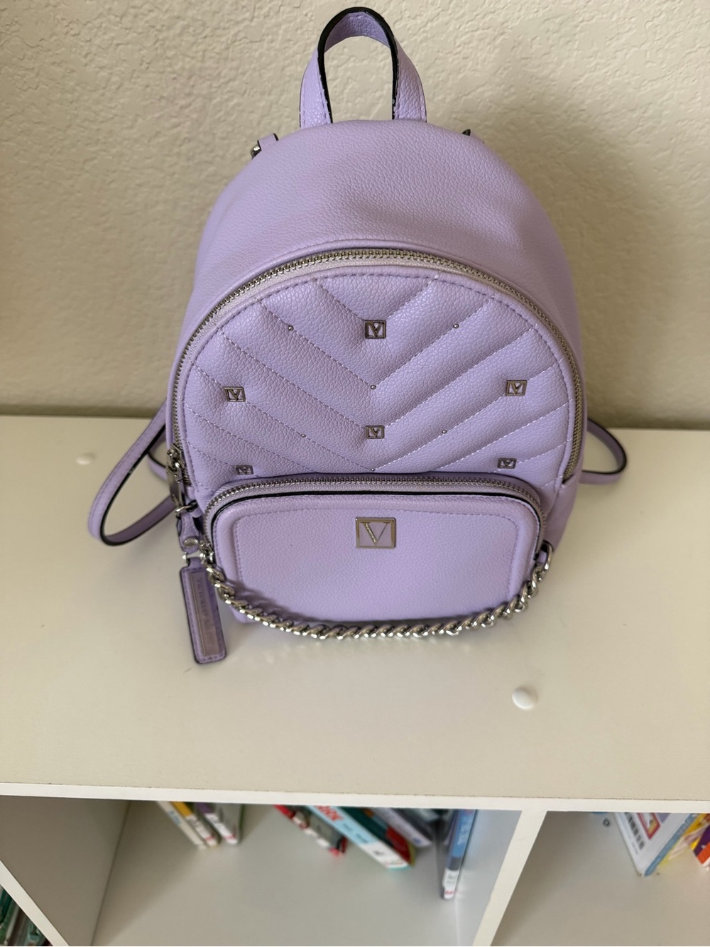 Victoria's Secret Lavender Quilted Mini Backpack with Chain Detail